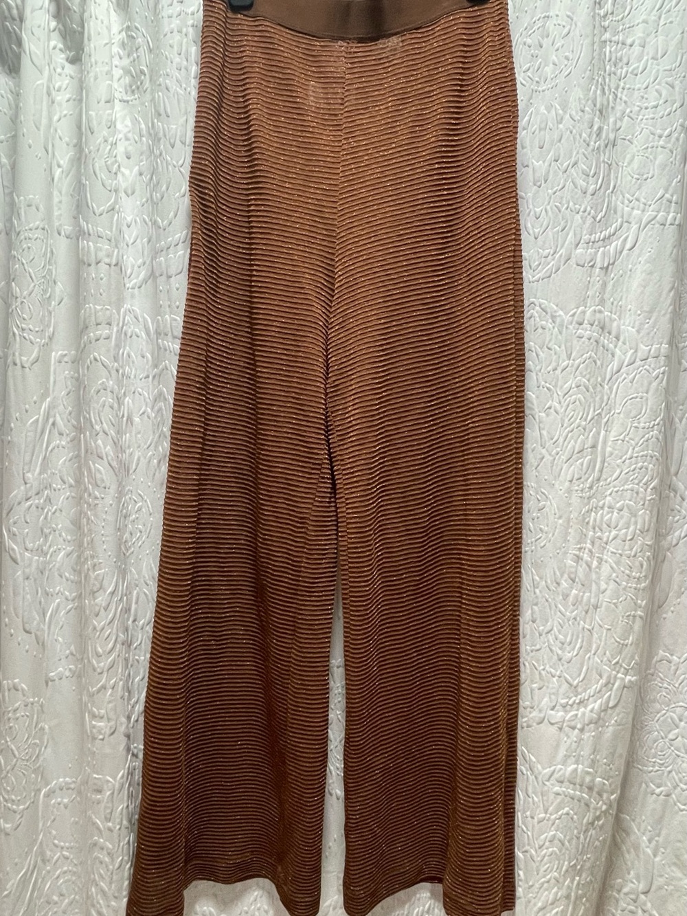Roberto Collina Ribbed Wide-Leg Knit Pants in Brown